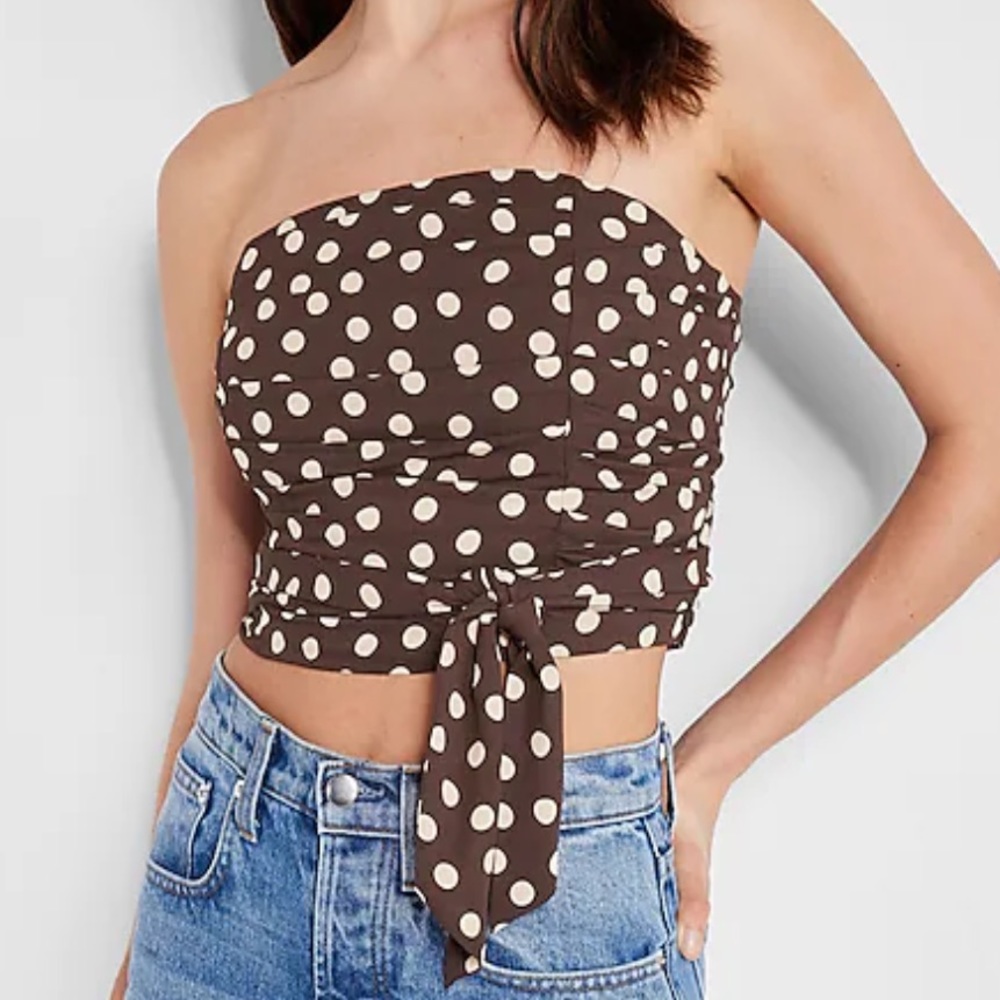 Express Brown Polka Dot Strapless Top